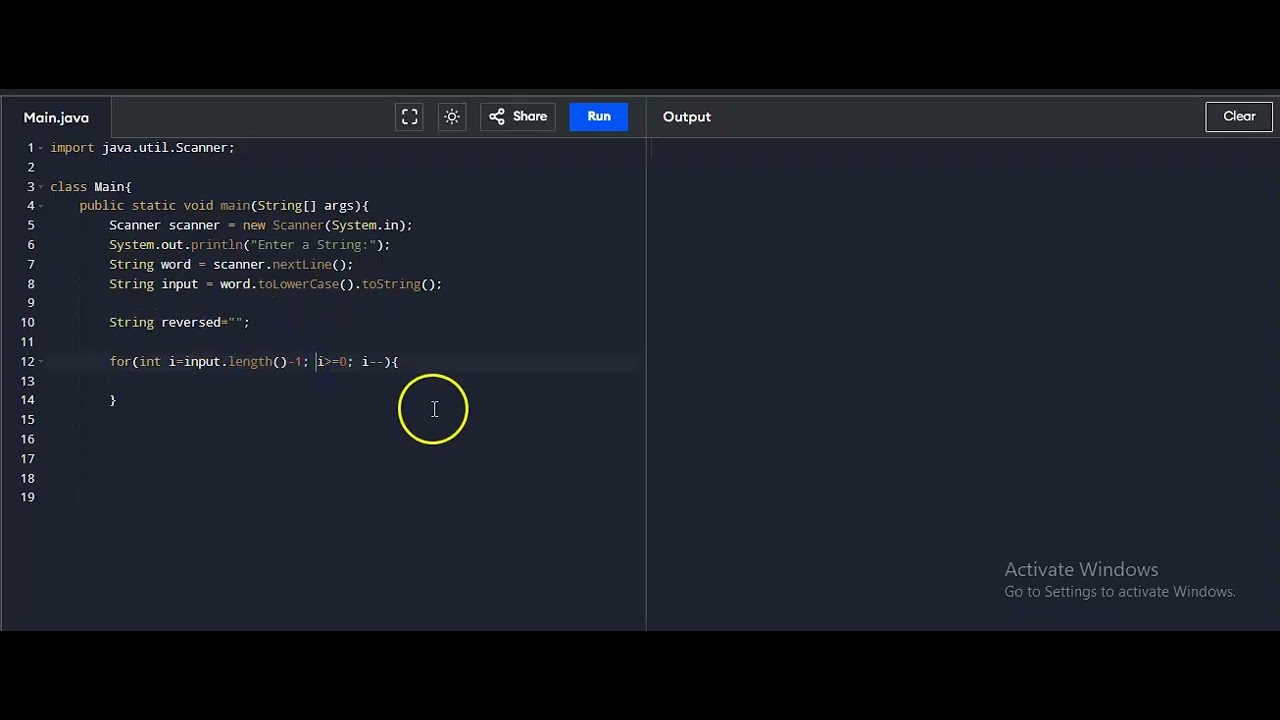 Reverse a String in Java | Using Scanner and For Loop