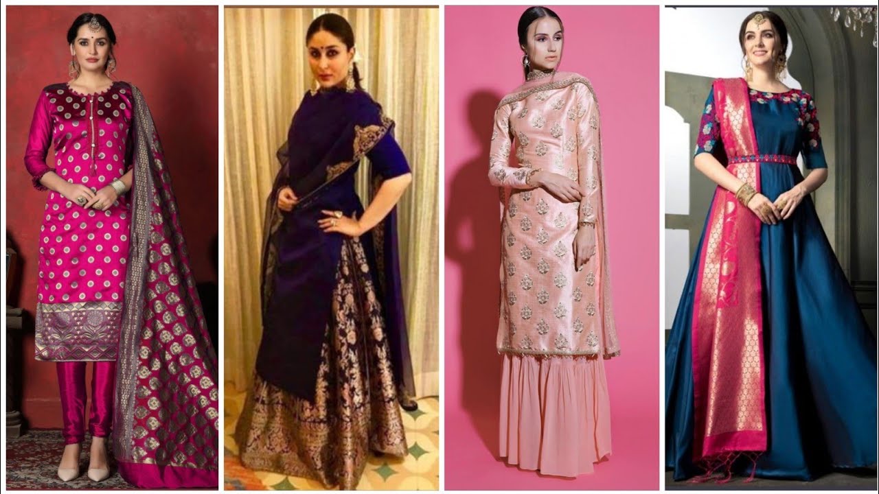 Banarsi silk suit designs 💞||banarsi brocade fabric dress designs for wedding function