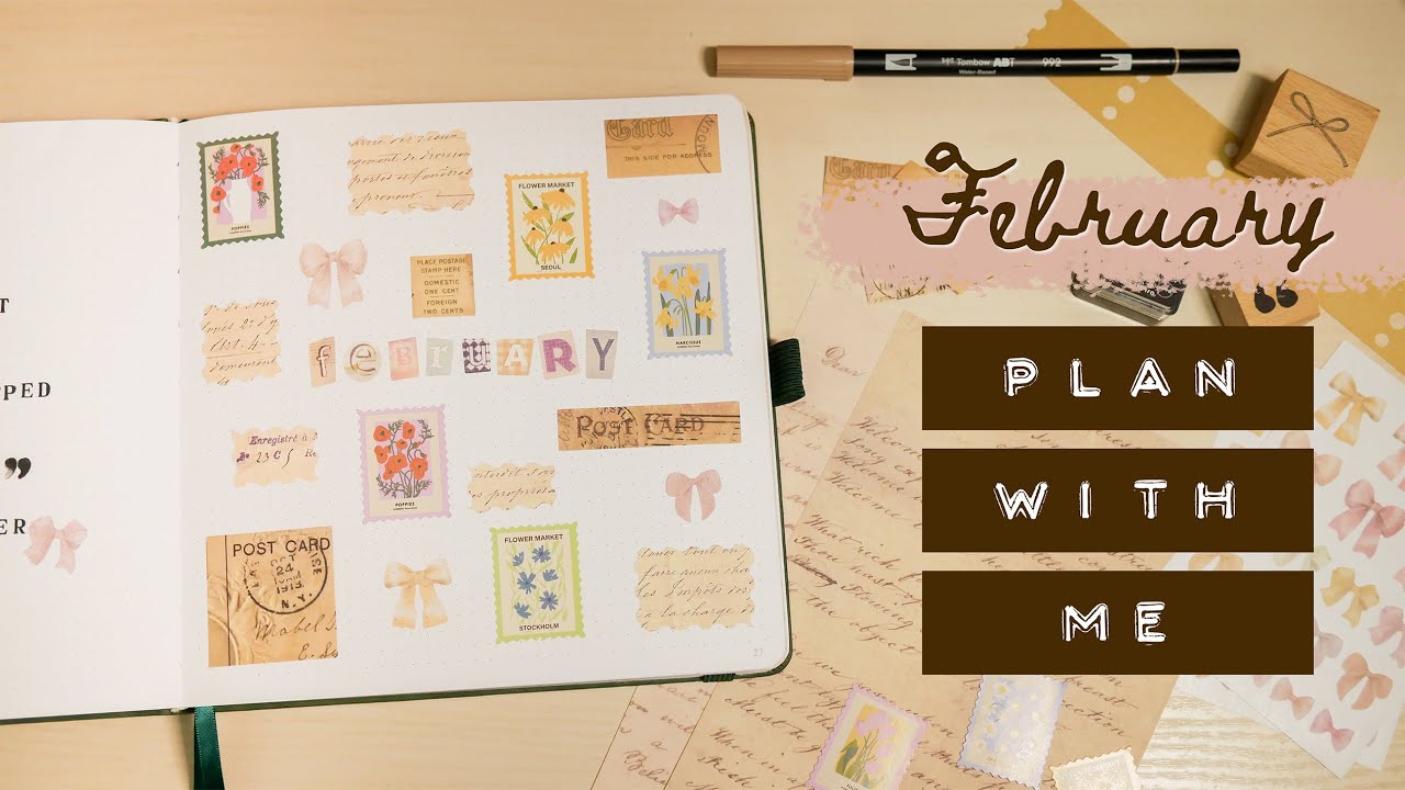 Оформление ежедневника в стиле Bullet Journal на февраль (романтическая почтовая тематика)