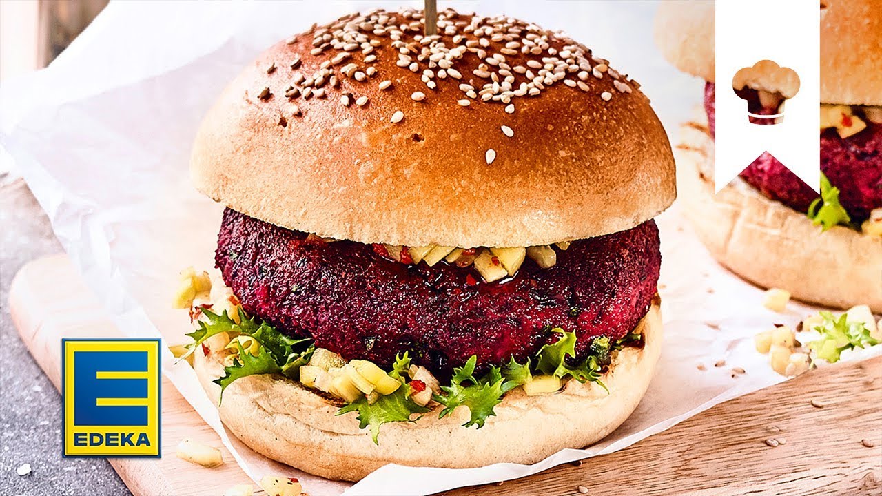 Veggie Burger Rezept |  Burger mit Rote-Bete-Patties und Gurken-Relish | EDEKA