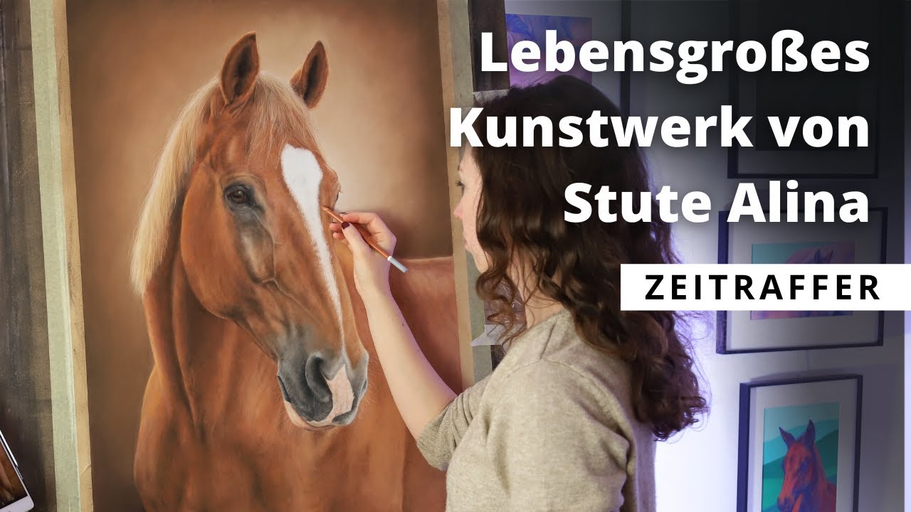 Pastellkunstwerk in Lebensgröße von Stute Alina