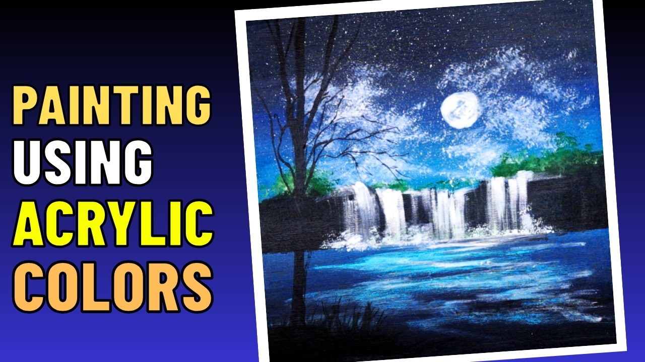 How To Paint Beautiful Night Scenery With Acrylic Colors - Art Tutorial - Ashutosh Art Station