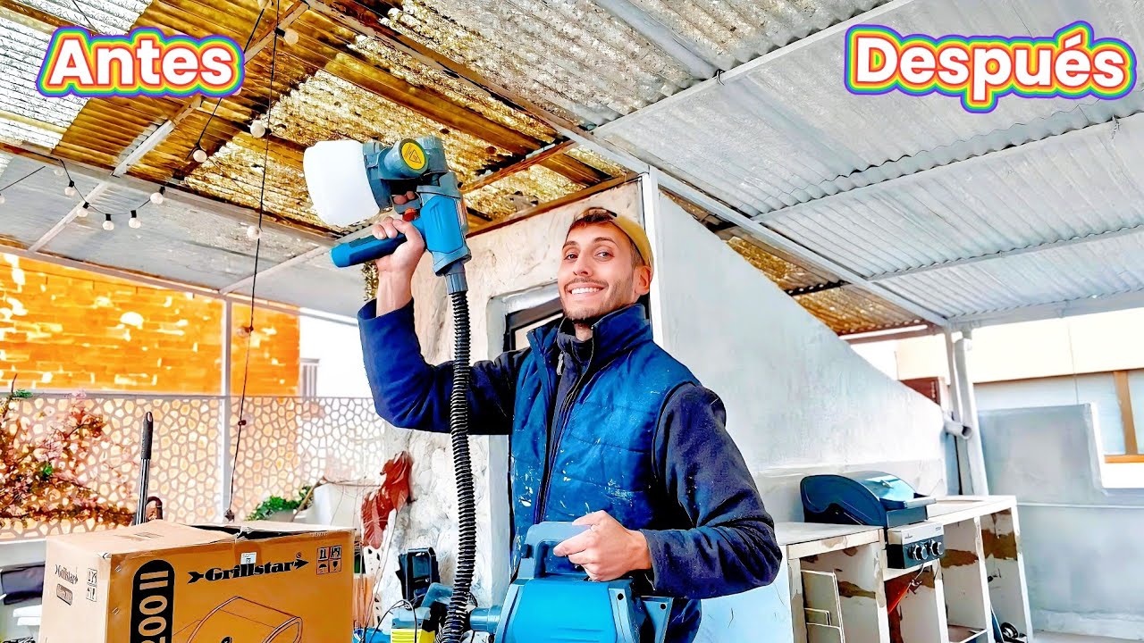 Cómo PINTAR a PISTOLA en CASA RÁPIDO y BARATO😃 Pintamos la AZOTEA en MINUTOS😁🏠