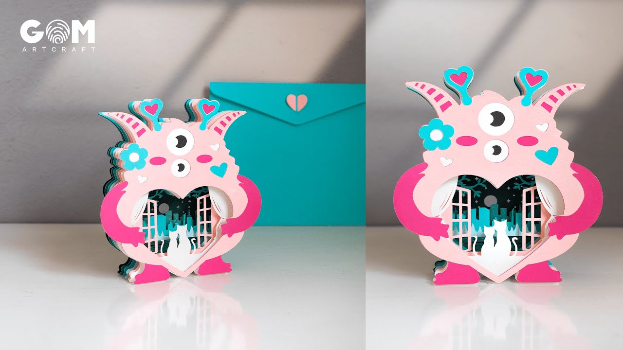 How to make Valentine's day Pop-up Card 3D - DIY Monster Love Card 