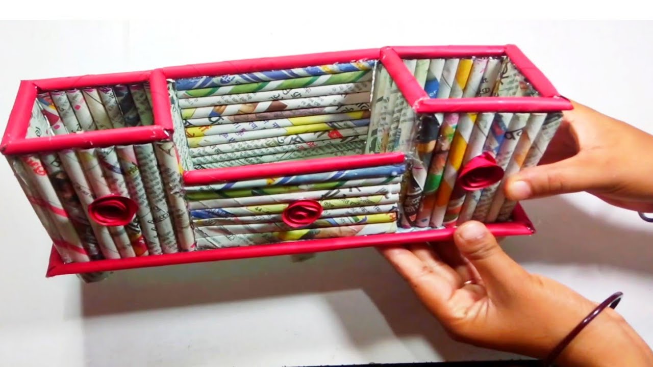 Pen stand ideas with paper | How to make easy pen stand with newspaper
