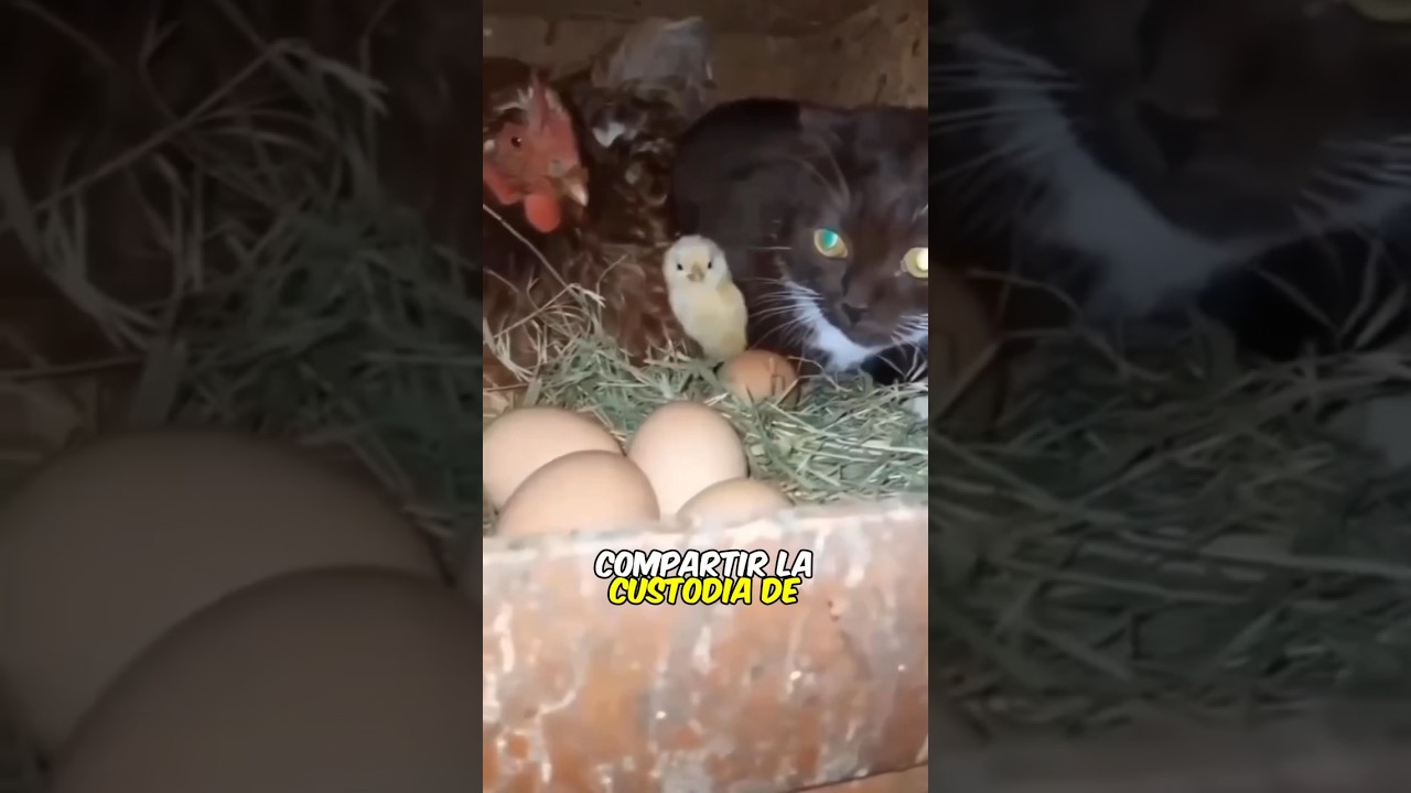 Gallina y Gato comparten Pollitos #shorts