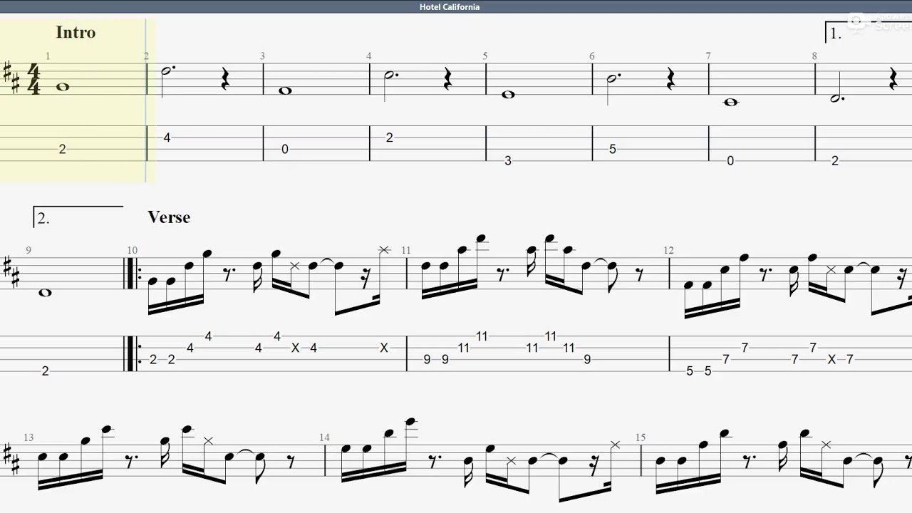 Eagles - Hotel California (bass tab)