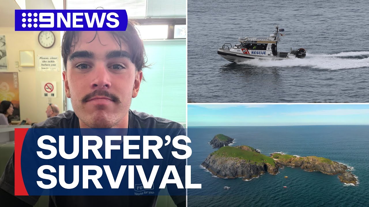Missing teenage surfer found alive on tiny island | 9 News Australia