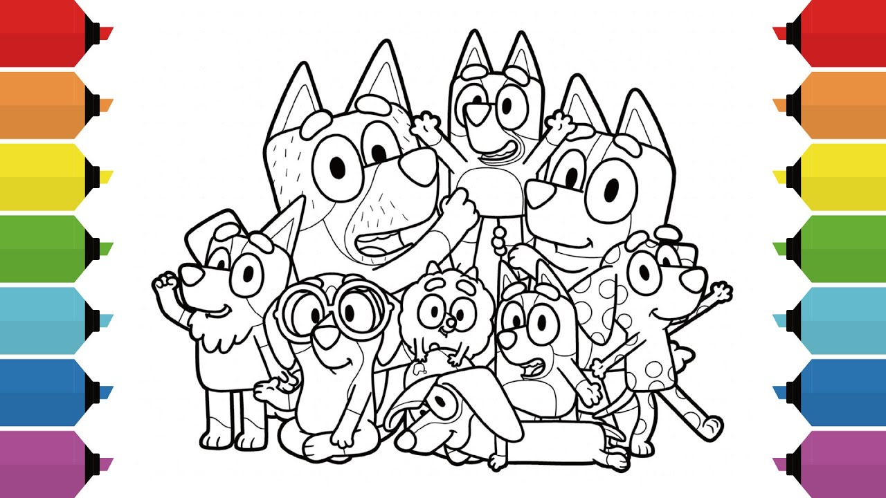 Coloring Bluey Family & Friends Coloring Pages | Bluey, Bingo, Bandit, Chilli, Snickers & Honey