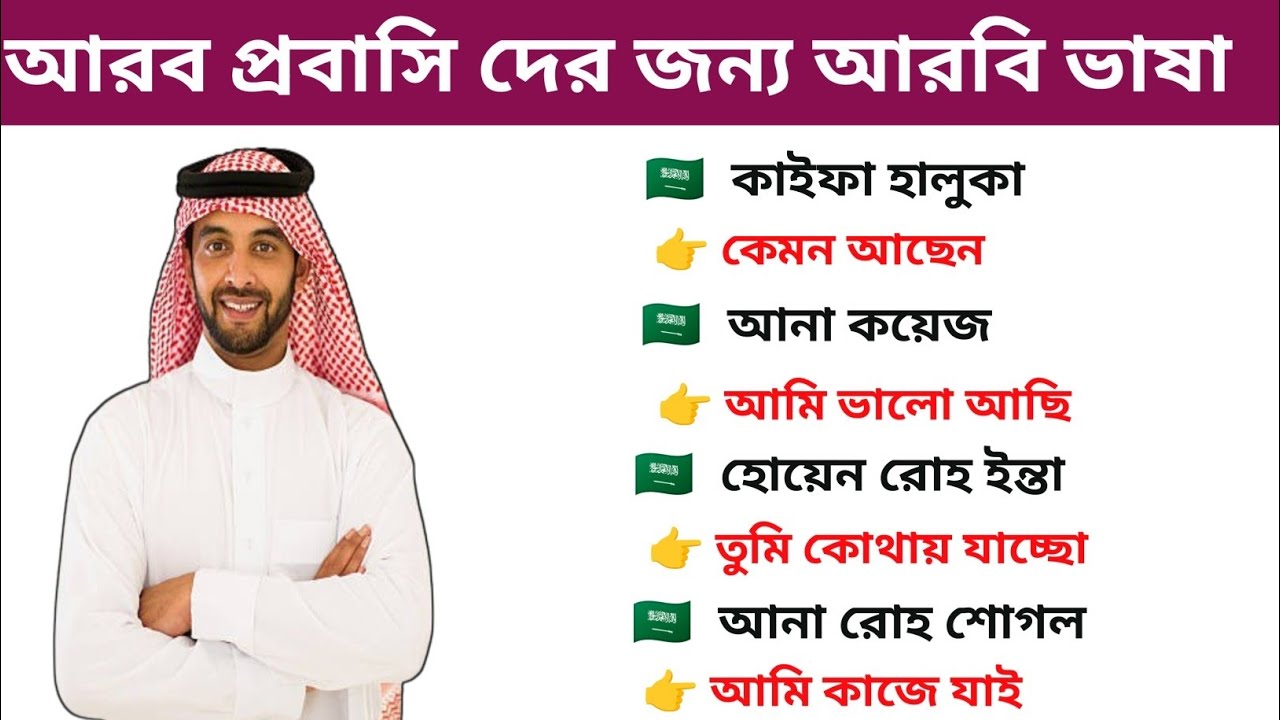 নতুন আরব প্রবাসি দের জন্য গুরুত্বপূর্ণ কিছু আরবি ভাষা। আরবি ভাষাতে কথা বলা শিখুন Arabi Vasa Shikkha