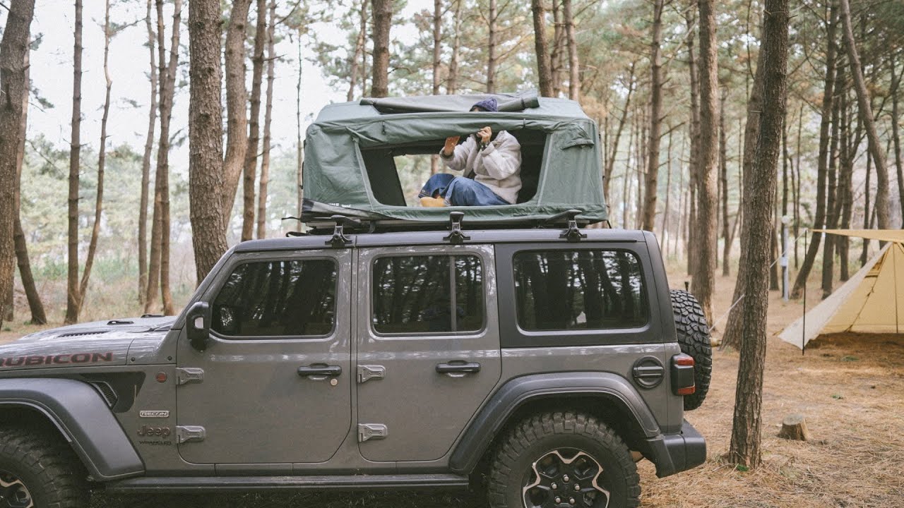 Winter Camping with Wood Stove l Thule Tepui foothill l Jeep Wrangler Rubicon camp l Relaxing