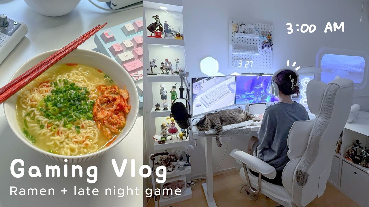 深夜の背徳ラーメン🍜猫とゲームの夜🎮🌙原神ガチャ、秋のお散歩、居酒屋メニューで乾杯🍺✨vlog