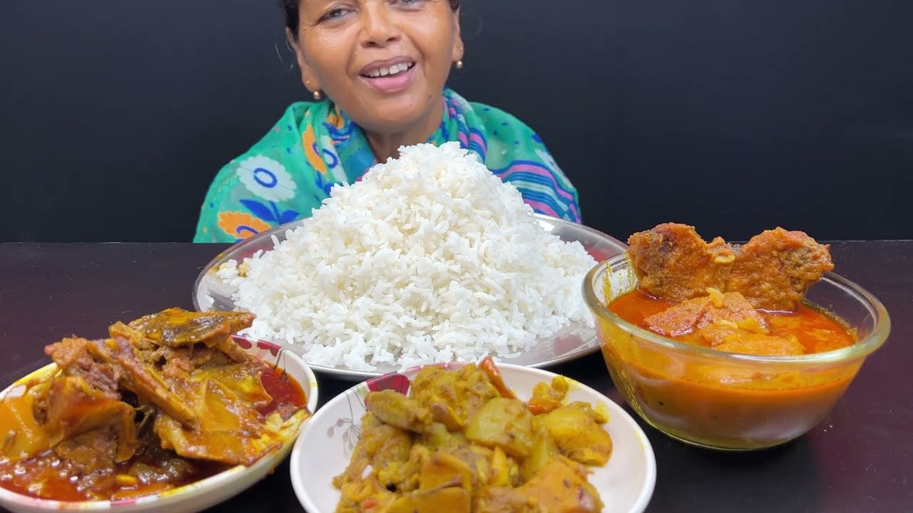 BIGBITES, EATING RICE WITH KATLAR JHAL, MIX VEG, FISH HEAD CURRY।।