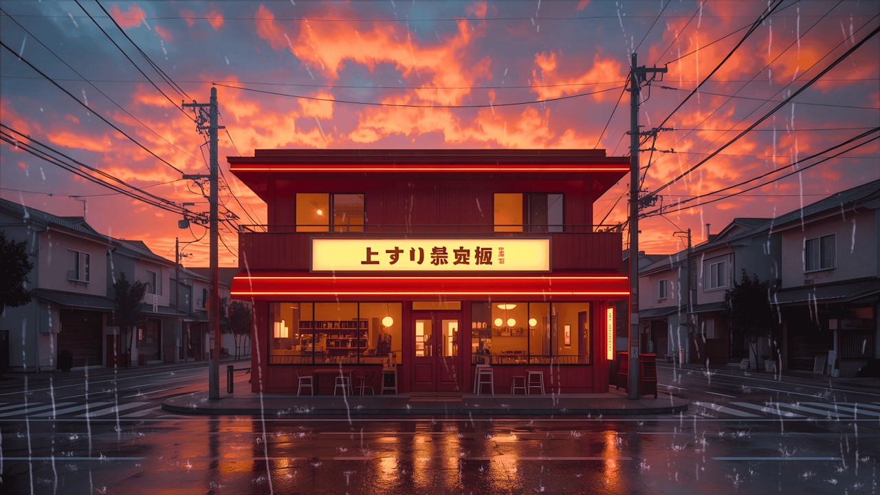 Tokyo Lofi Rain 🌧️ A Quiet Cafe That Shines in the Rain | Sunset in Japan