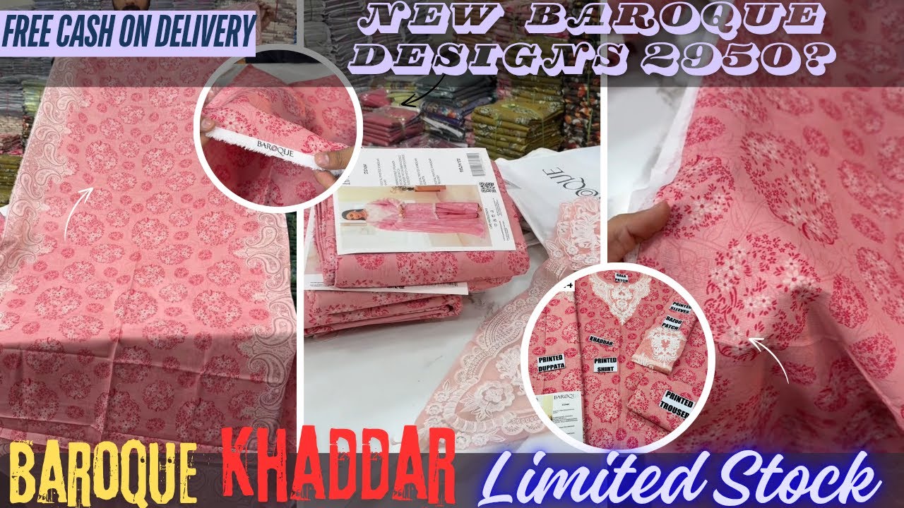 Baroque Winter Collection 2026  |  Printed Khaddar Karandi 3PC Suit with Embroidered Organza Patches