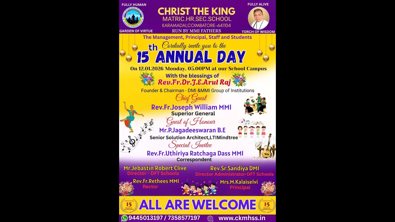 LIVE OF CHRIST THE KING MATRIC.HR.SEC.SCHOOL 15th ANNUAL DAY ON 12.01.2026 MONDAY 5.00PM ONWARDS