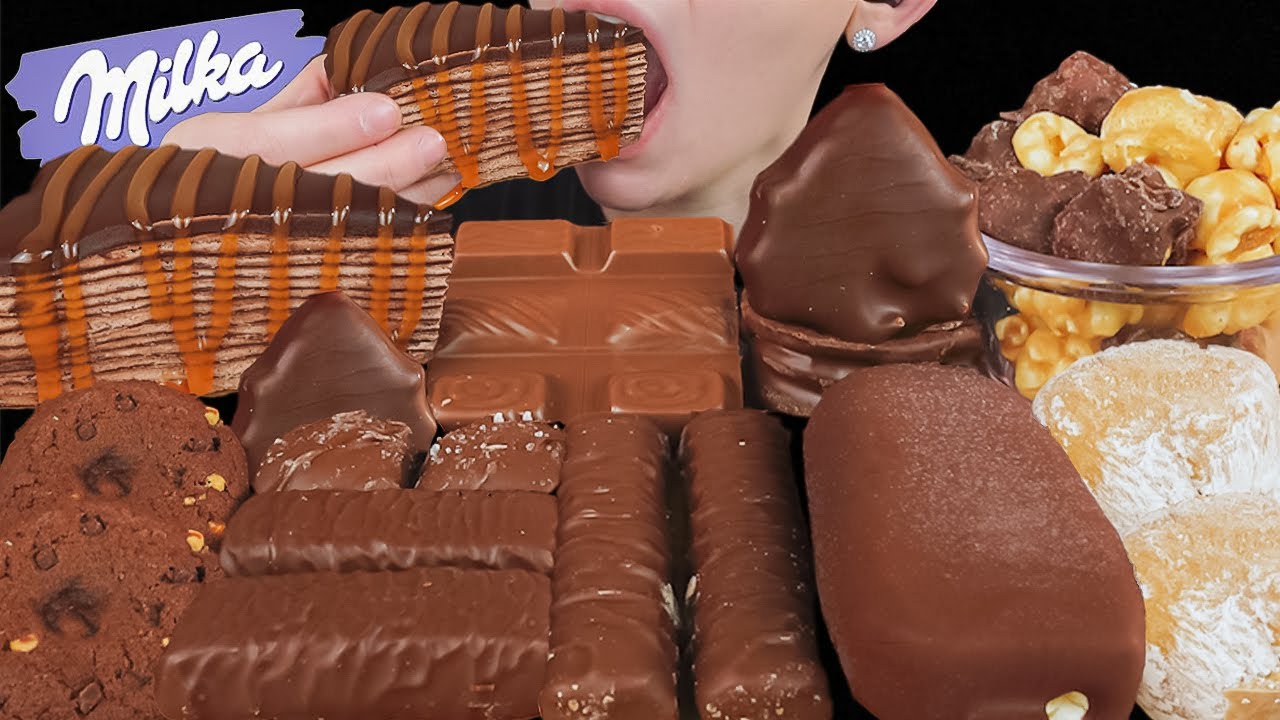 ASMR Chocolate Caramel Desserts *Magnum Mochi Ice Cream, Crepe Cake, Milka Candy, Alfajor, Cookies