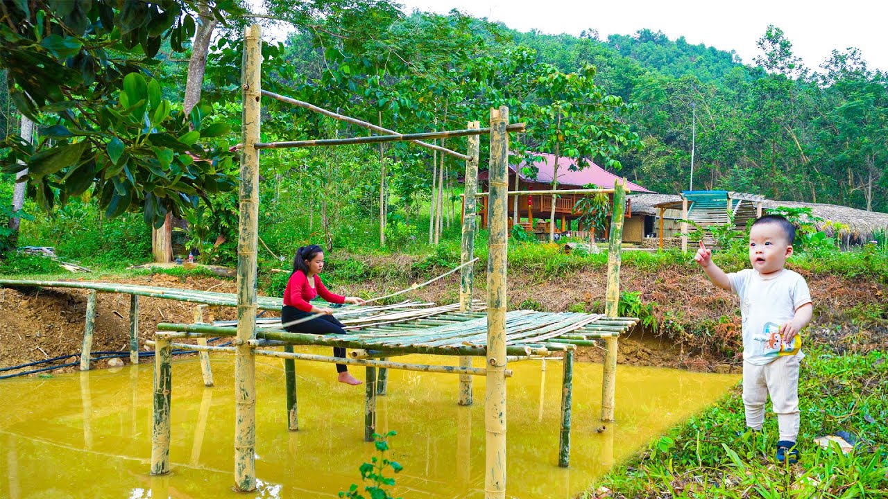 Build a bamboo cabin in the middle of the pond to raise ducks - Hien single mother build farm