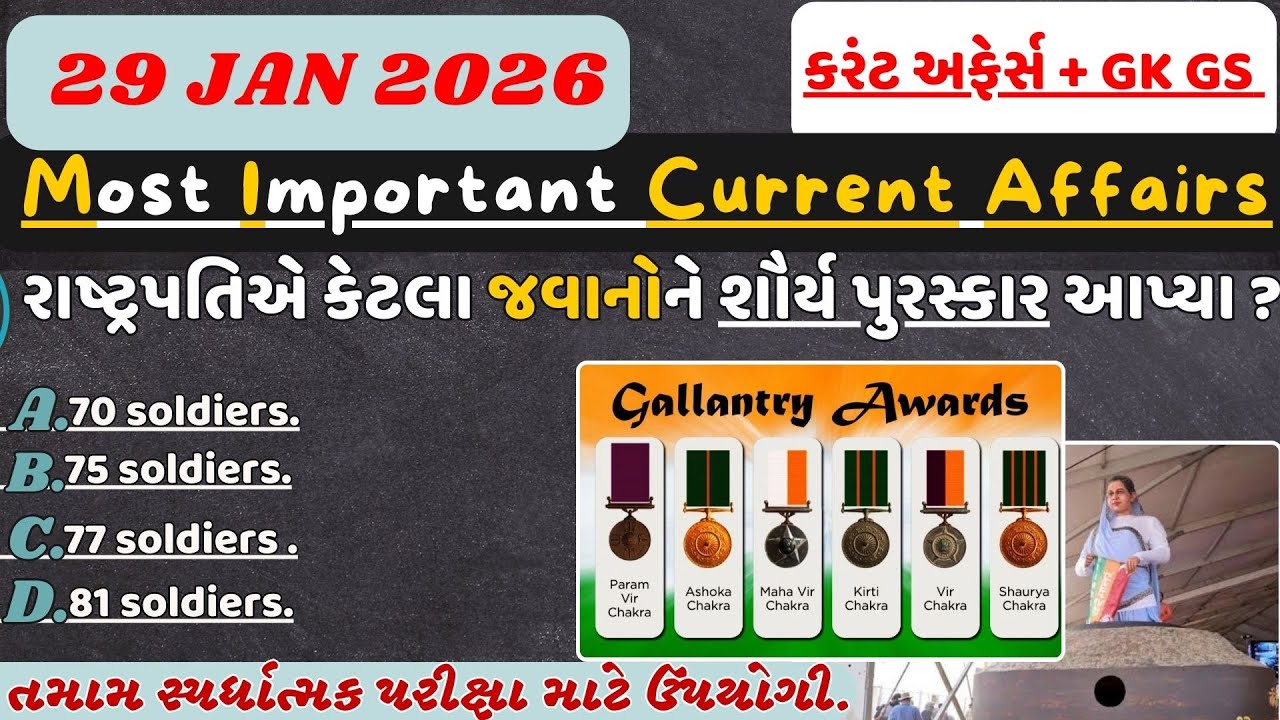 29 જાન્યુઆરી 2026 કરંટ અફેર્સ| January Current Affairs| Current Affairs Gujarati|#gpscclass3 #gkgs