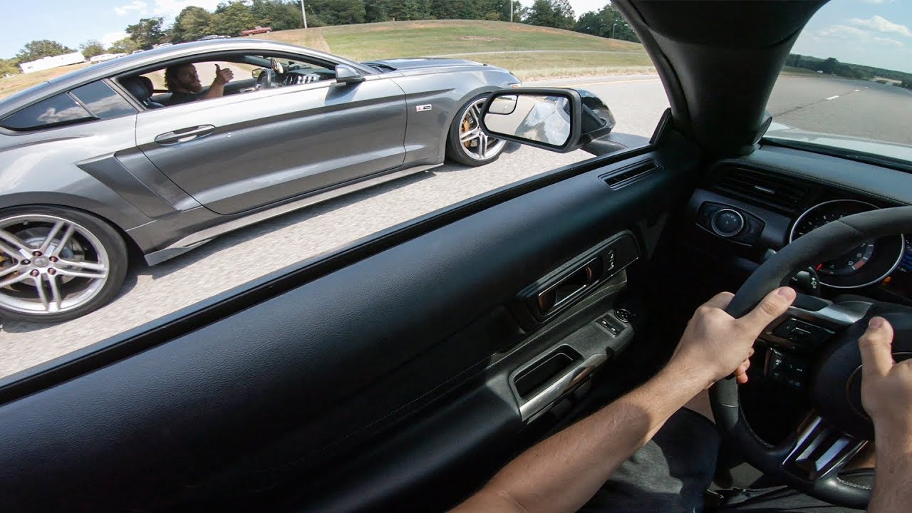 NITROUS ROUSH BLOWS TRANS ON THE STREET | Shelby GT350 vs FBO Roush Mustang