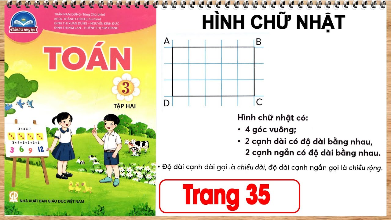 Hướng dẫn dạy Toán 3 chân trời sáng tạo tập 2 trang 35 | Hình chữ nhật