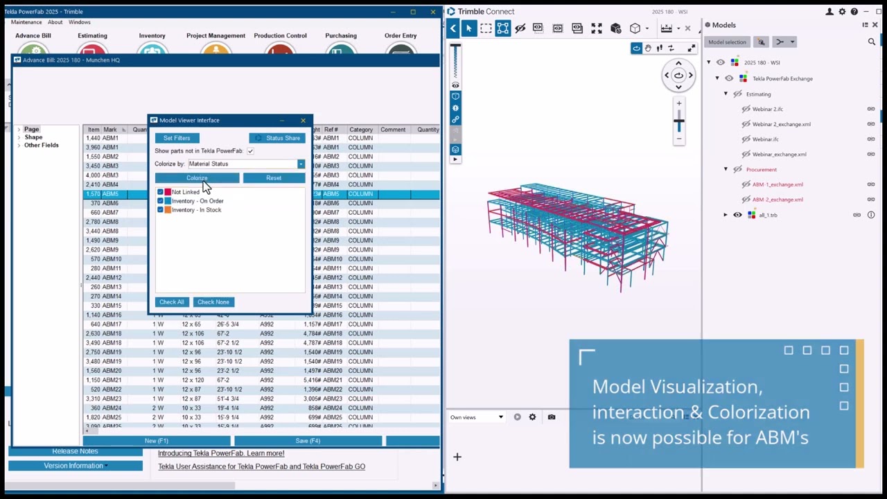 Advance Bill of Materials (ABM) Improvements in Tekla PowerFab 2025