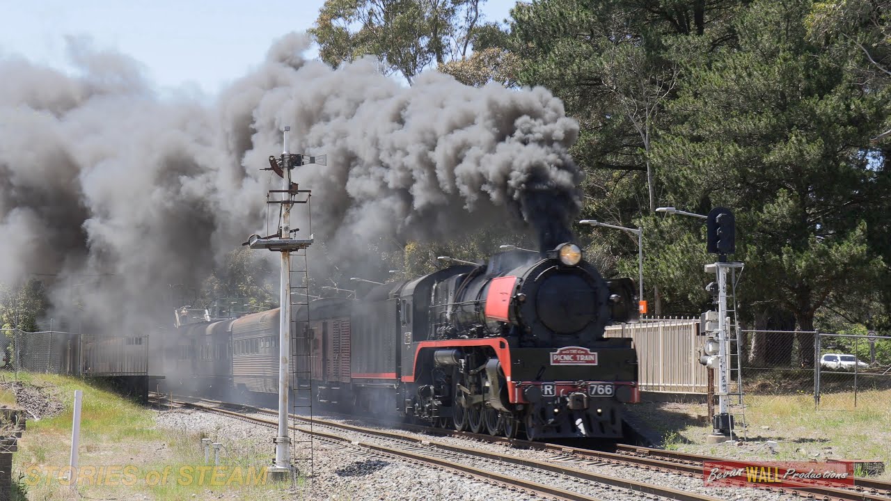 Australian steam locomotive R766 hauling 