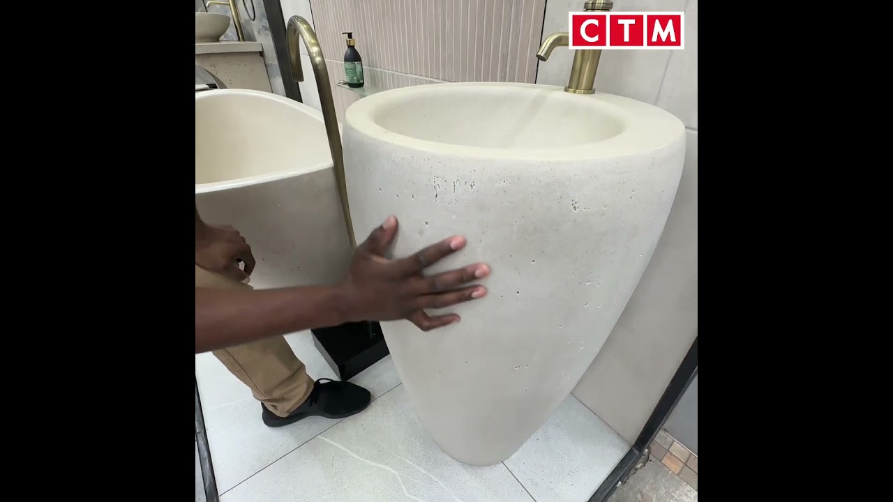 Круглая матовая отдельностоящая раковина-стойка Cradle Stone - 900 x 500 мм #ctm