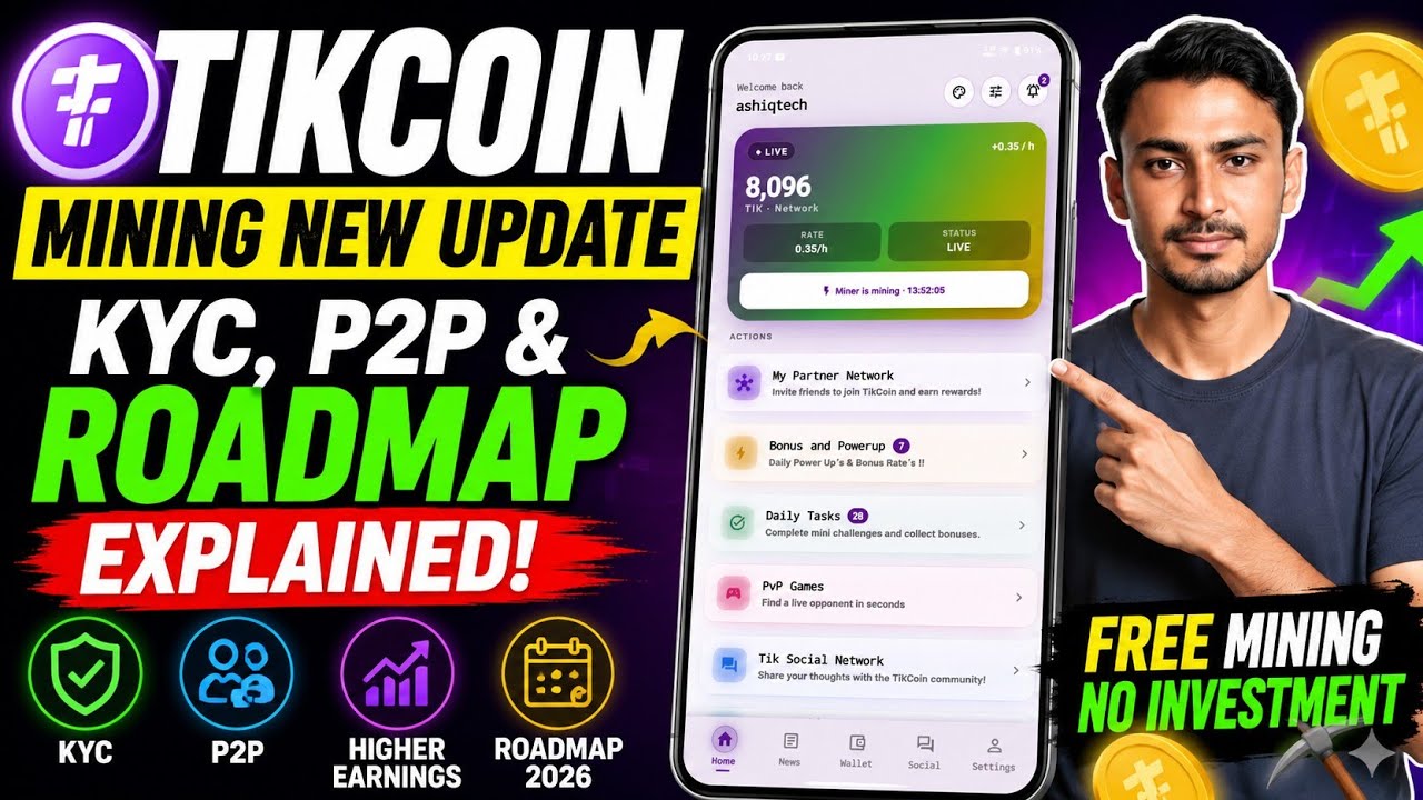TikCoin Mining New Update 2026 | KYC, P2P & Roadmap Explained | Free Crypto Mining App Review 