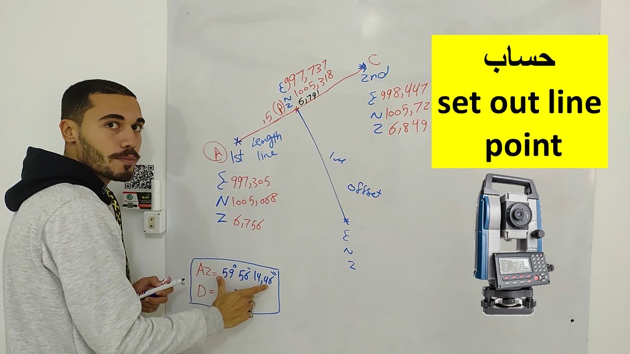 set out line point 🔵حساب احداثيات نقطة بالنسبة لخط  (توتال ستيشن)