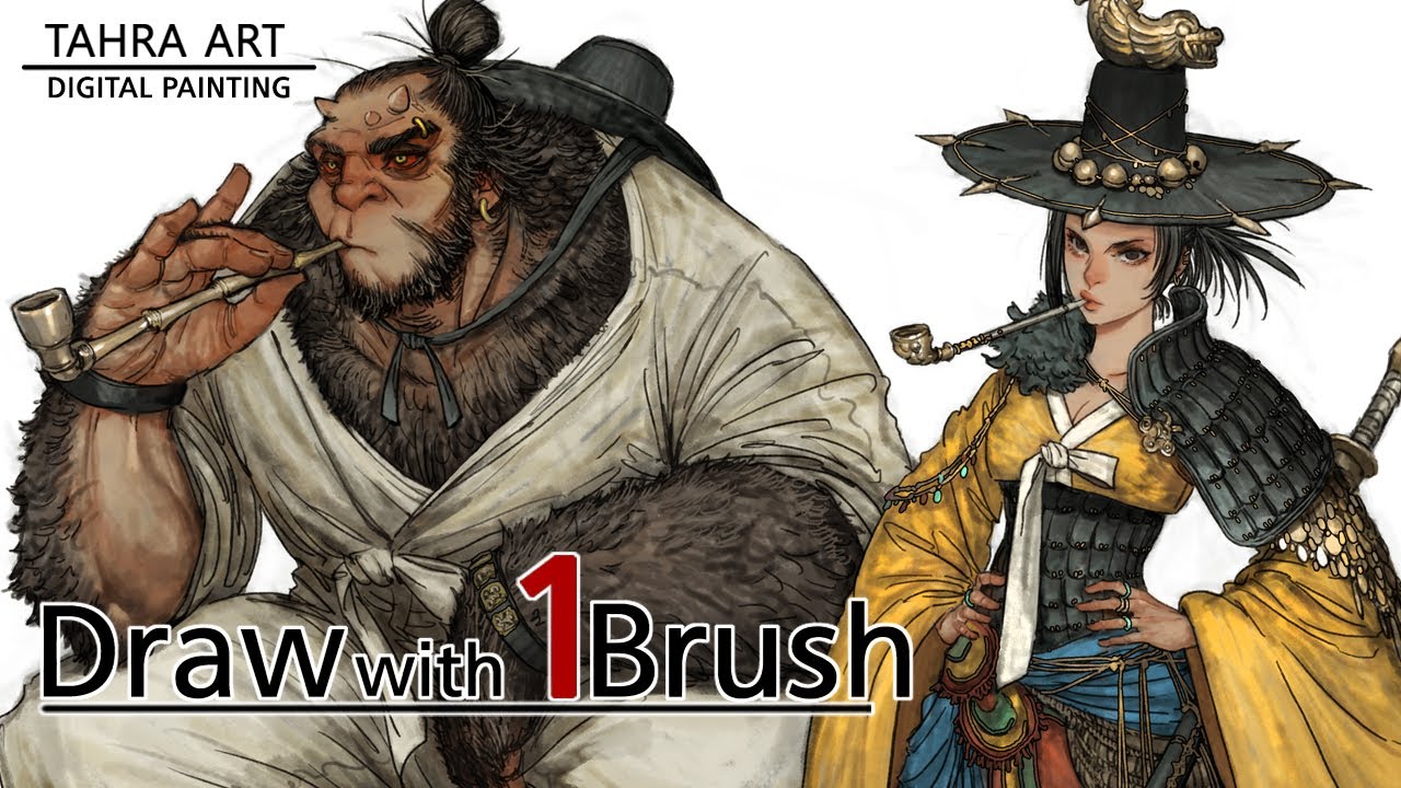 Dokkaebi & Dosa 도깨비와 도사 Draw with 1 Brush video 브러쉬 하나로 그리기 영상 tahraart 타라아트