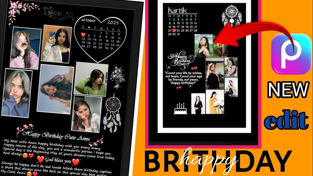 Birthday Photo Editing | Picsart Birthday Calendar Editing | Happy Birthday Collage Editing 2025