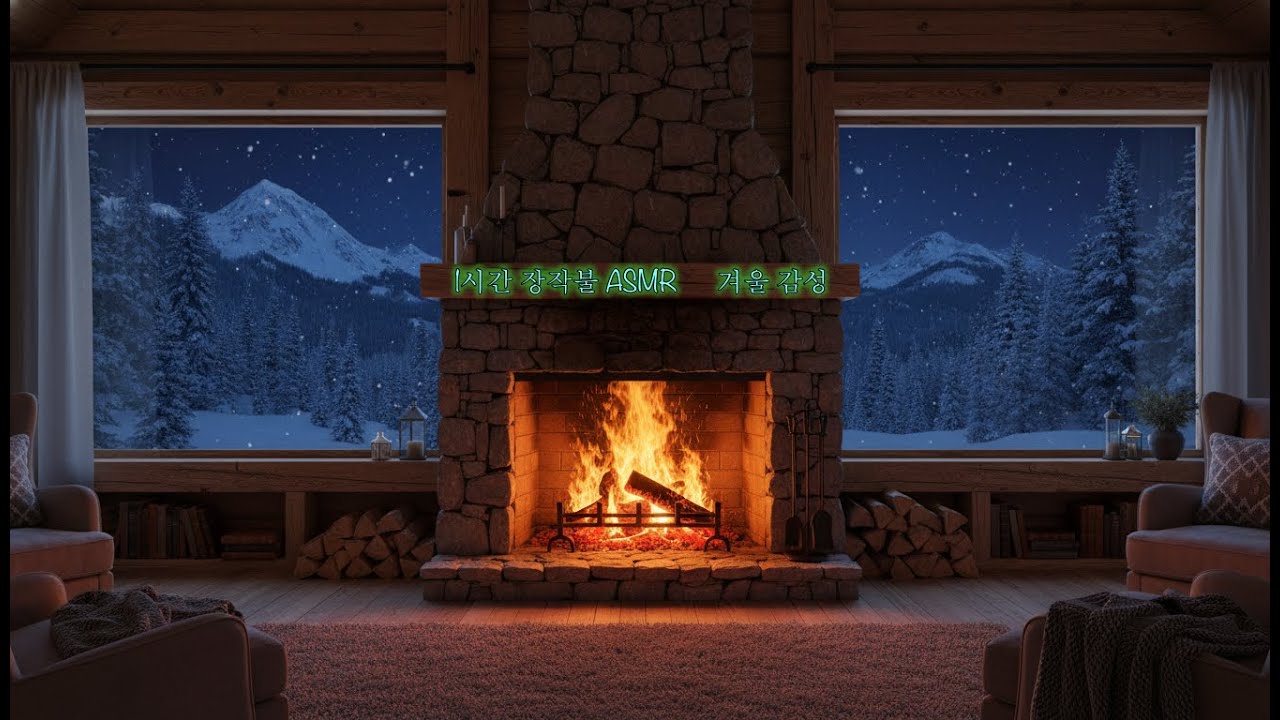 🔥 장작불 ASMR & 눈 내리는 겨울 풍경 ❄️ Fireplace Firewood ASMR with Snow Scene | 冬の雪景色と暖炉の薪の音 ASMR