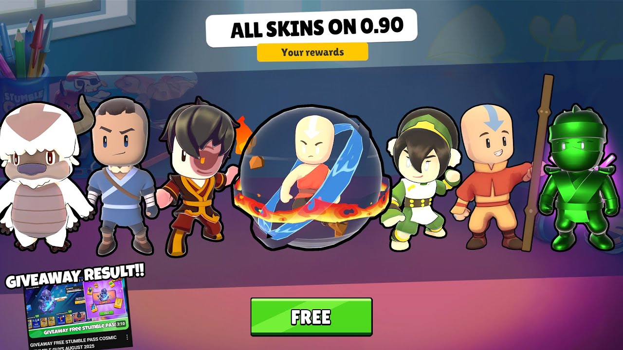 NEW ALL SKINS GAMEPLAY STUMBLE GUYS 0.90 NEW UPDATE AND GIVEAWAY FREE GEMS RESULT