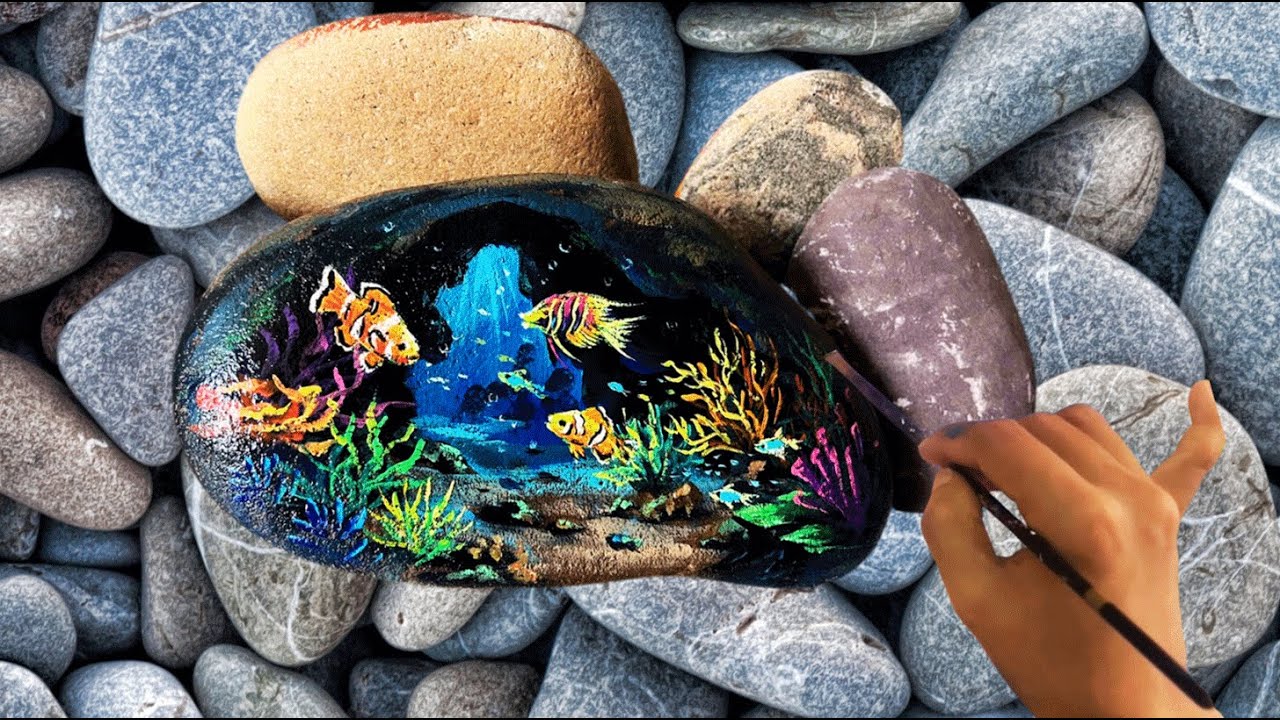 Drawing on pebbles - Drawing on rocks - How to Draw Super cute pictures on STONES | Asmr Painting