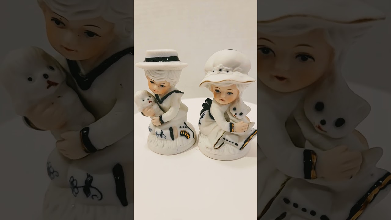 FOR SALE Hand Painted Bisque Porcelain Girl Cat & Boy Dog Figurines $16 + shipping #shorts #figurine