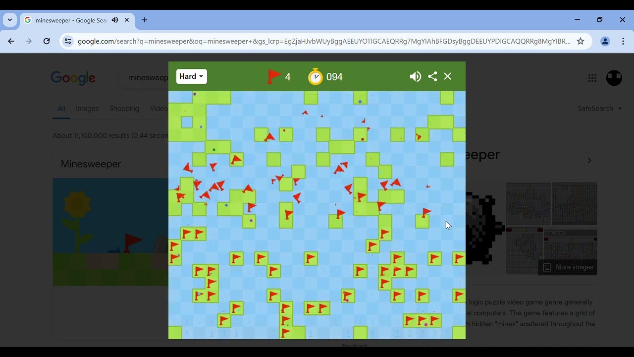 Google Minesweeper - Hard Mode - Run #120 (94 secs)