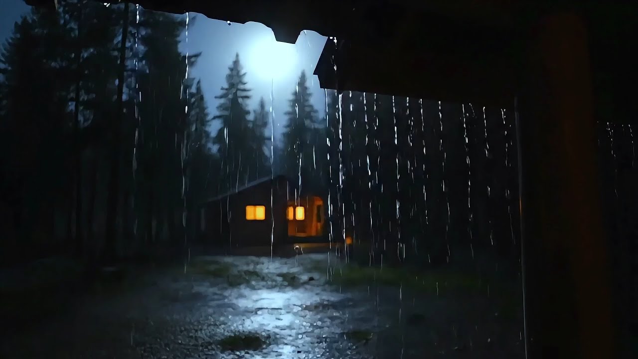 Rainstorm ASMR at Cozy Forest Cabin 🌧️⚡ Heavy Rain & Thunder Sounds for Deep Sleep