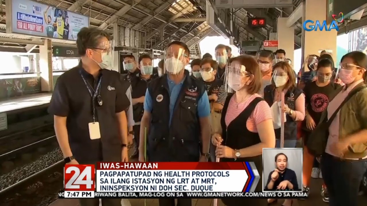 24 Oras: Pagpapatupad ng health protocols sa ilang istasyon ng LRT at MRT, inispeksyon ni Sec. Duque