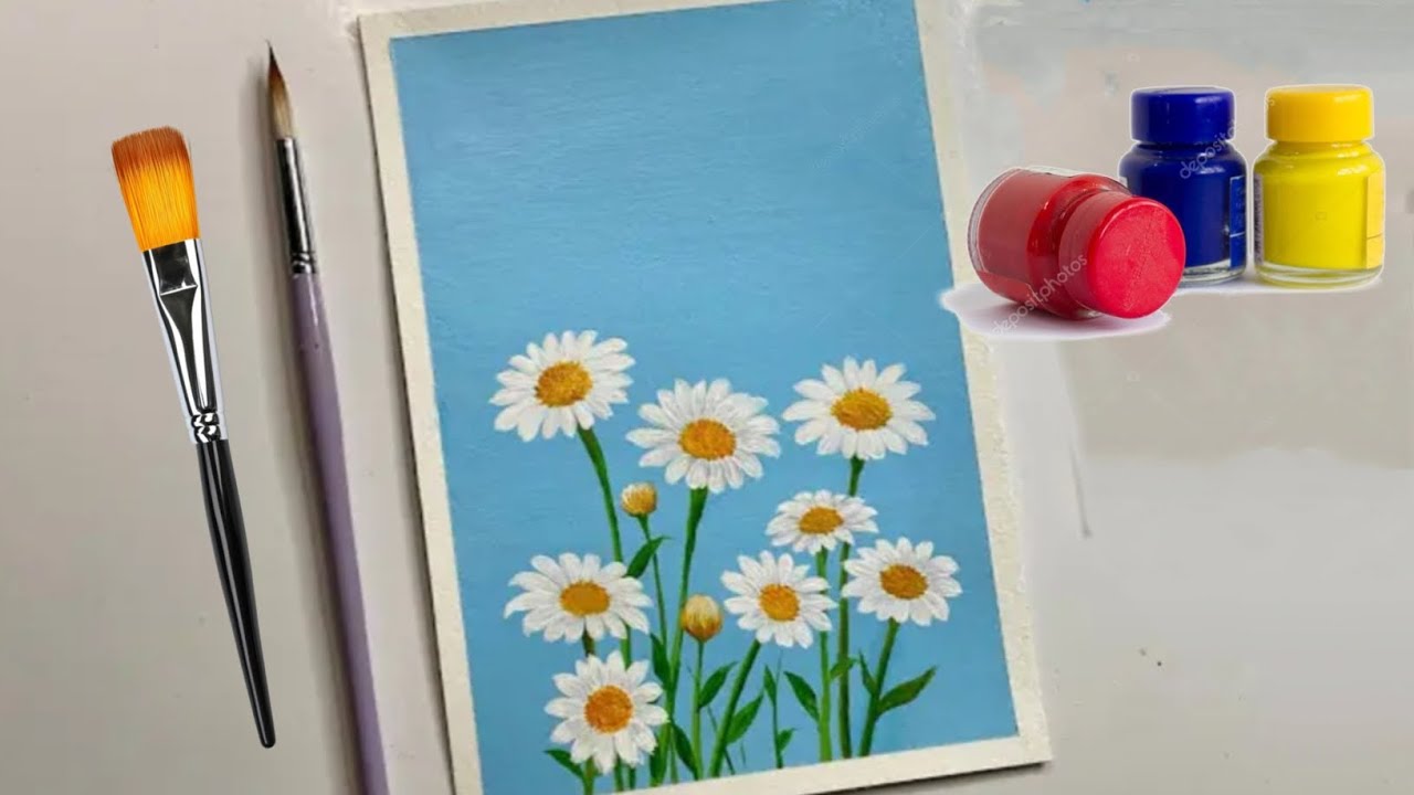 White Flower Painting | Acrylic Painting Tutorial | Beautiful Daisies Flowers |Easy Colour Painting 