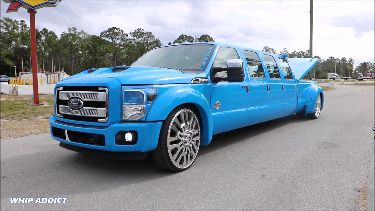 WhipAddict: Worlds First 13' Ford F450 Dually on 28s, Bagged with 8 Doors, Custom Paint