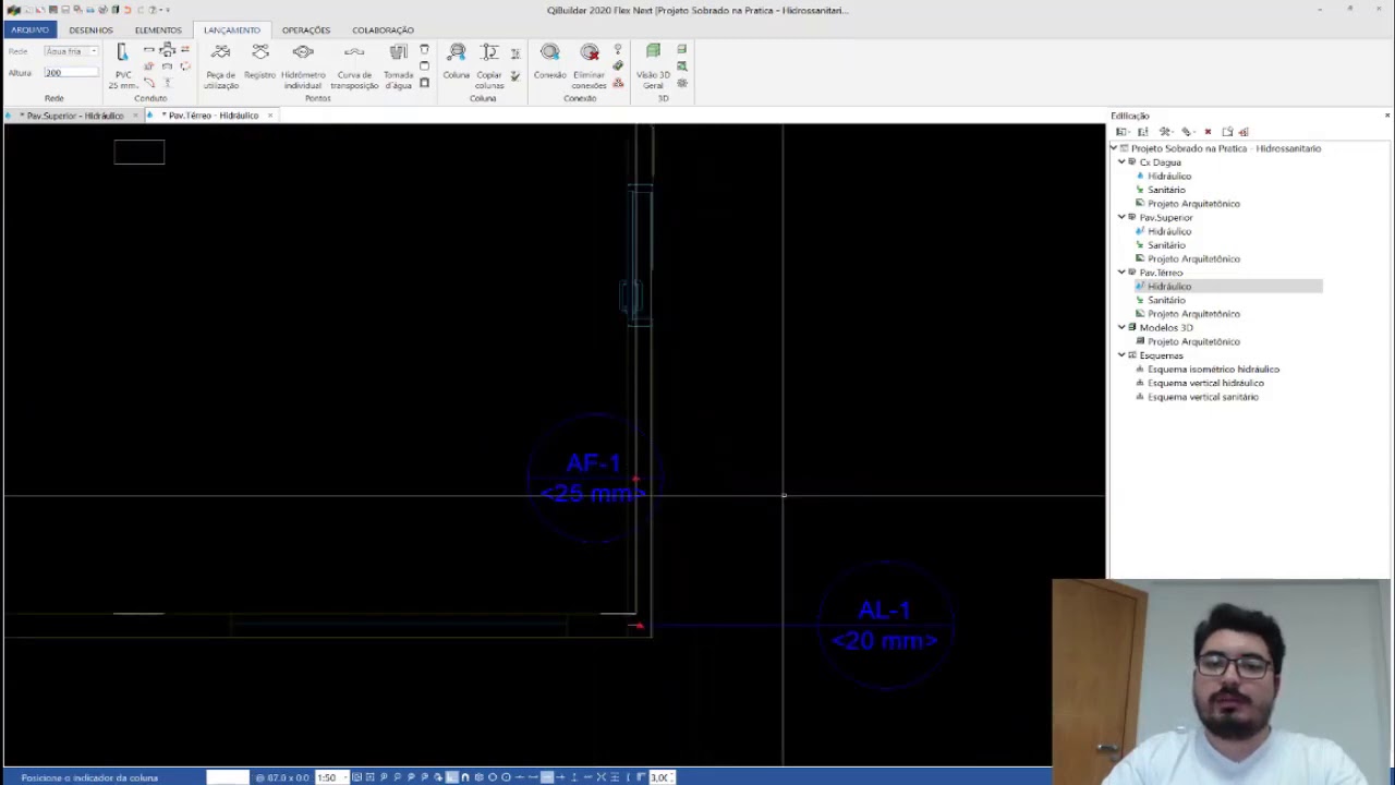 04 -  Definir colunas de água fria e alimentação  - Projeto hidrossanitário - QIBuilder