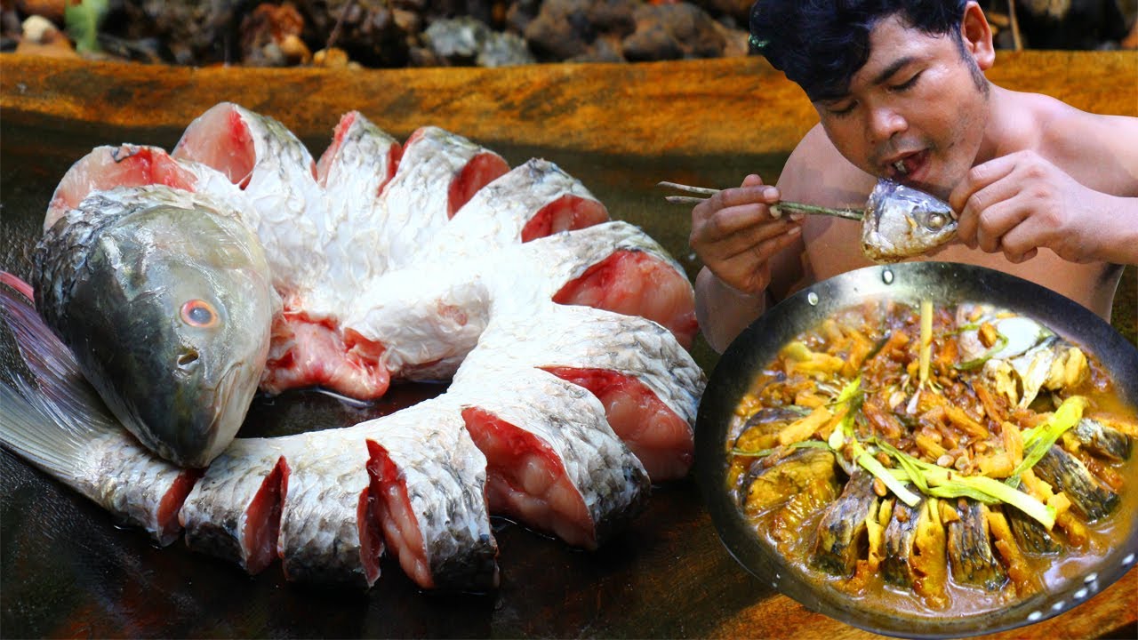 Jamaican Steam Fish Food of the Legendary - Steam Fish with Okra recipe in forest, Fresh Food ever
