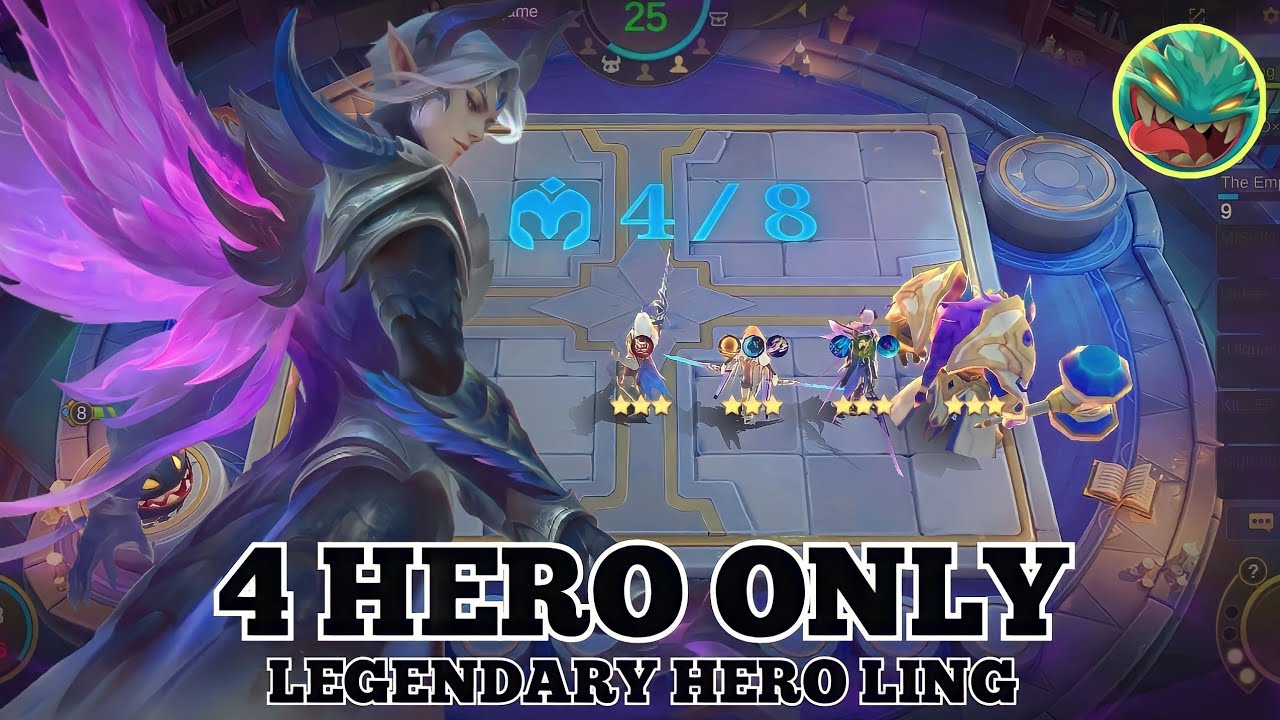 THARZ 3 - 4 HERO ONLY HYPER GOD MODE LING MLBB CHESS BEST STRATEGY | MAGIC CHESS TIPS AND TRICKS