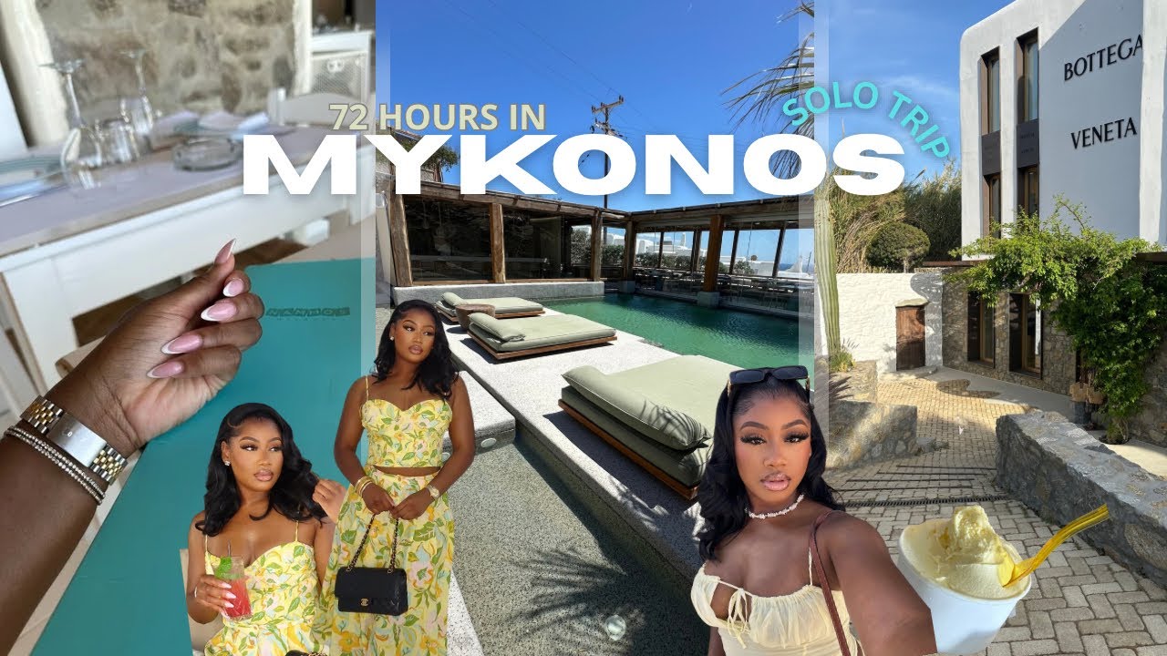 FIRST SOLO TRIP, 72 hours in MYKONOS🦋 business class lounge, beach clubs,5* hotel, dinners and more!