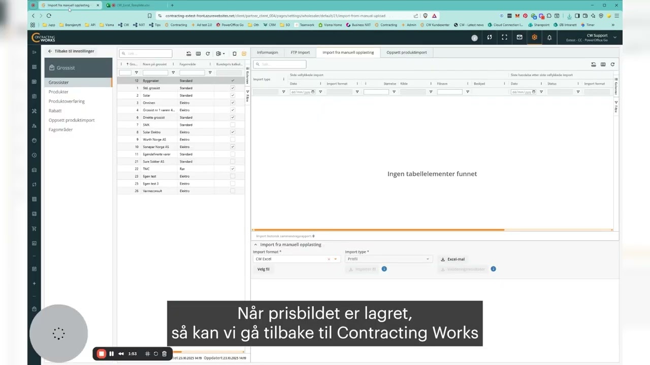 Opprett grossist og importer produktliste i Contracting Works