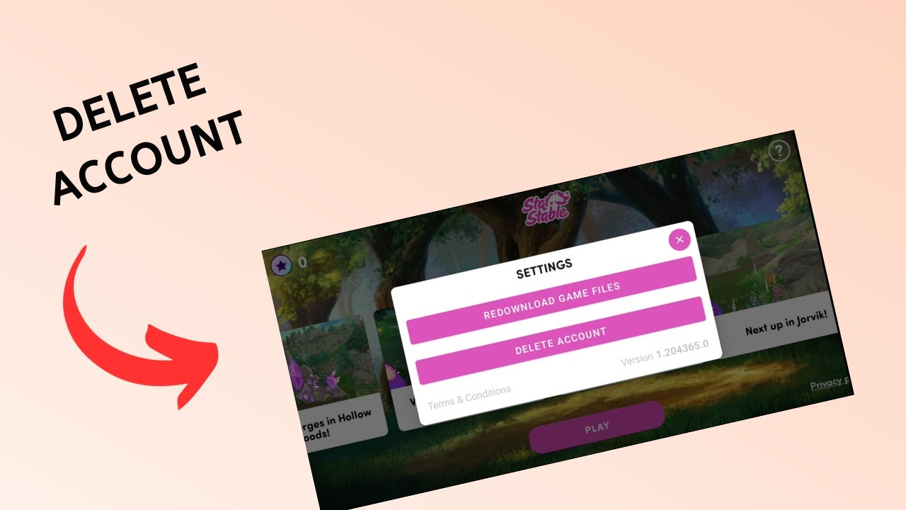 how to delete star stable account
