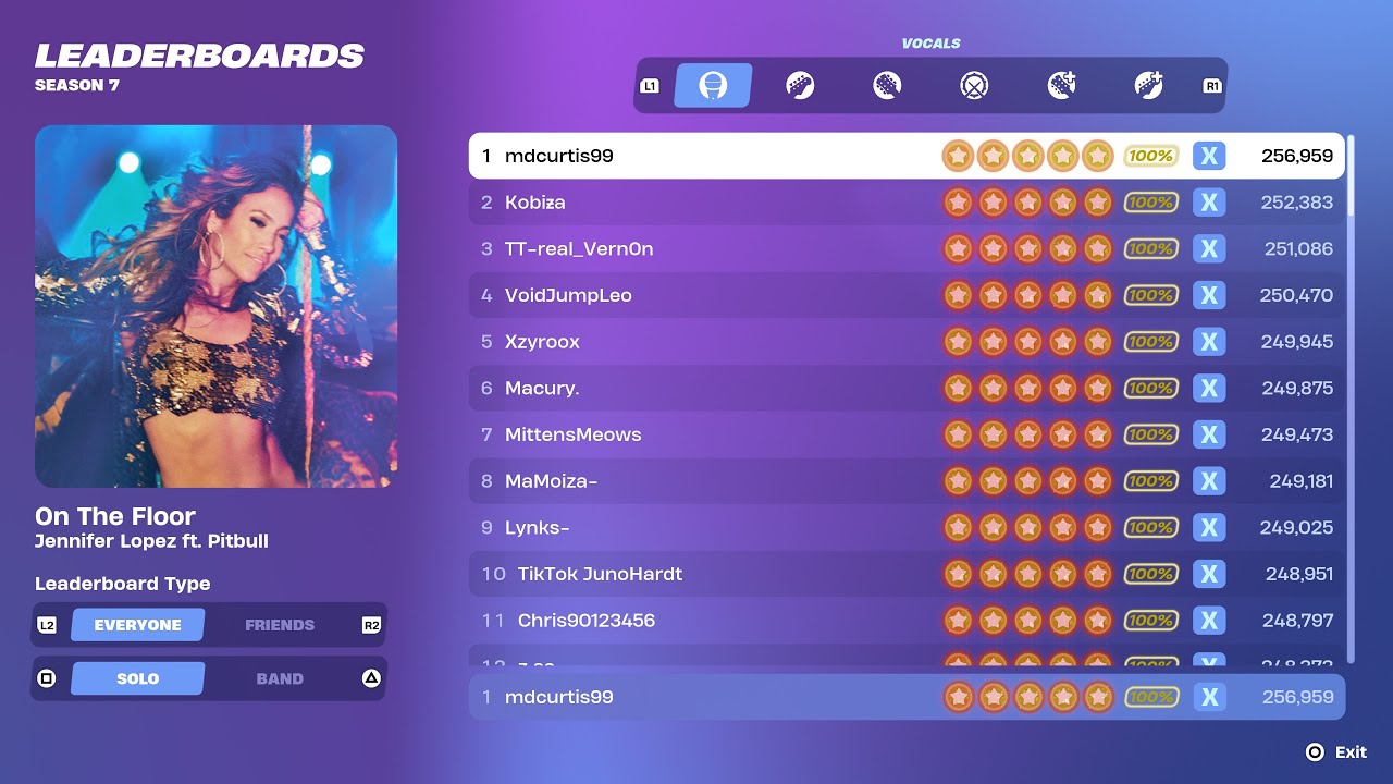 [Fortnite Festival S7] On The Floor Expert Vocals 100% FC 1st Place All Perfects