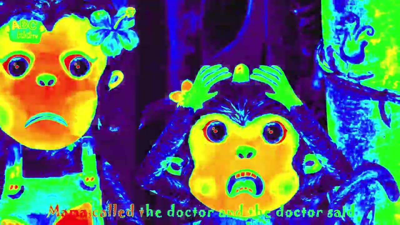 ABC kids tv says four little monkey jumped, jumped / remixed and funny effects voice pitch effects 