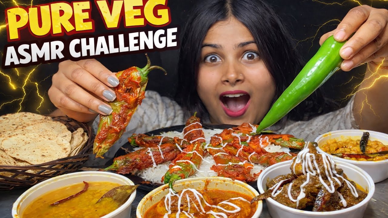 PURE VEG ASMR CHALLENGE 🌶️ | Crunchy + Spicy Eating Sounds | No Talking 🤯